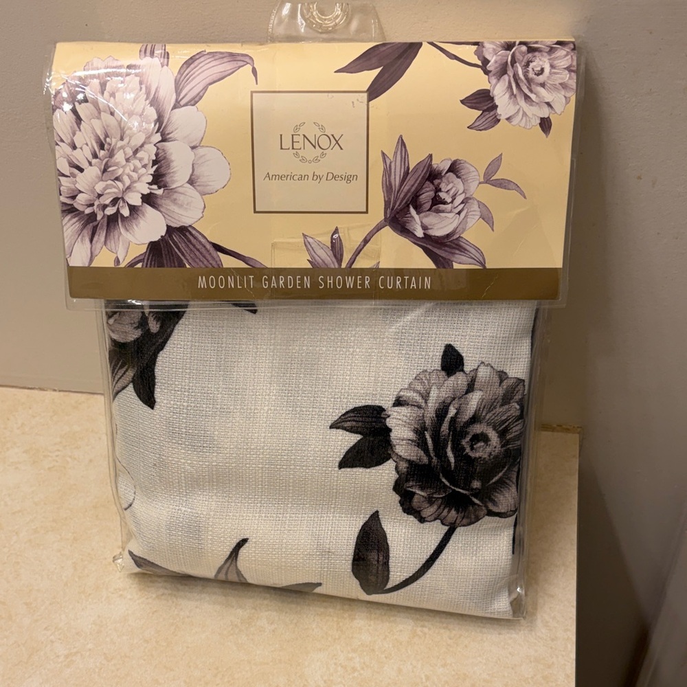 Lenox Moonlit Garden Shower Curtain with Grey and White Floral Design